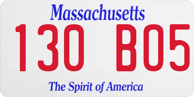 MA license plate 130BO5