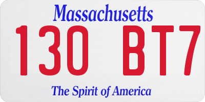 MA license plate 130BT7