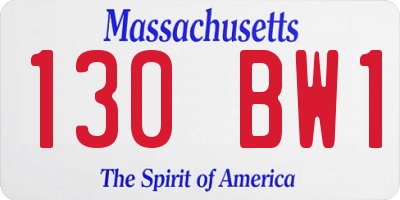 MA license plate 130BW1