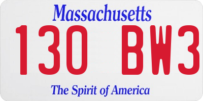 MA license plate 130BW3