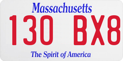 MA license plate 130BX8