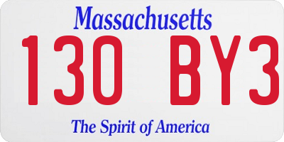 MA license plate 130BY3