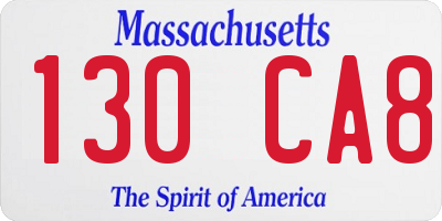 MA license plate 130CA8