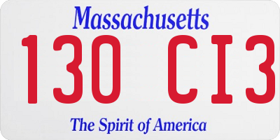 MA license plate 130CI3