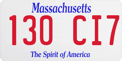 MA license plate 130CI7