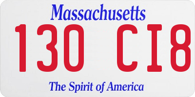 MA license plate 130CI8