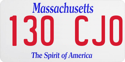MA license plate 130CJ0