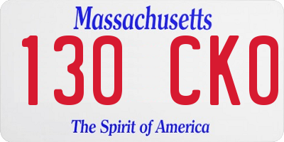 MA license plate 130CK0