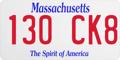 MA license plate 130CK8