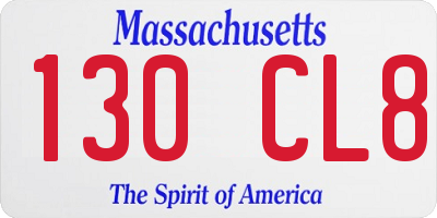 MA license plate 130CL8