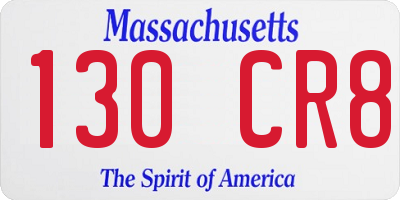 MA license plate 130CR8