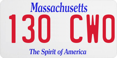 MA license plate 130CW0