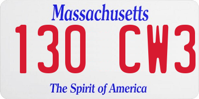 MA license plate 130CW3