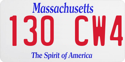 MA license plate 130CW4