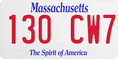 MA license plate 130CW7