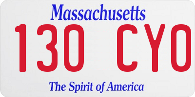 MA license plate 130CY0