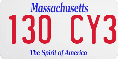 MA license plate 130CY3
