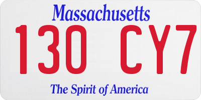 MA license plate 130CY7