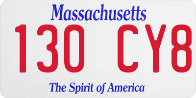 MA license plate 130CY8
