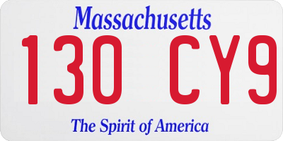 MA license plate 130CY9