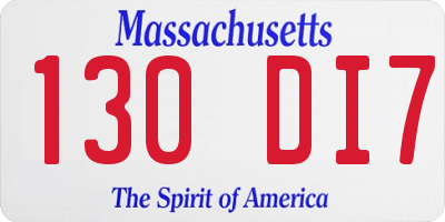 MA license plate 130DI7