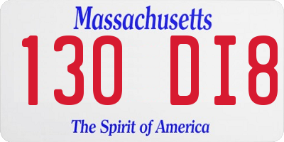 MA license plate 130DI8
