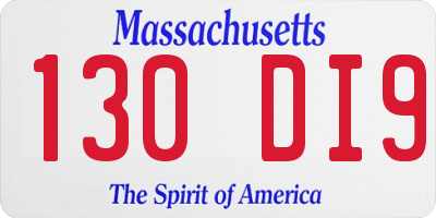 MA license plate 130DI9