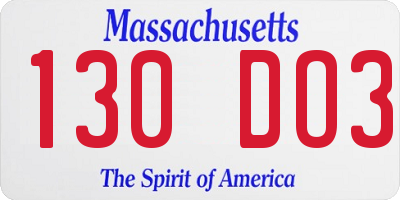 MA license plate 130DO3