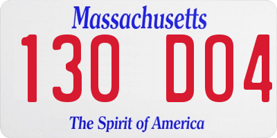 MA license plate 130DO4