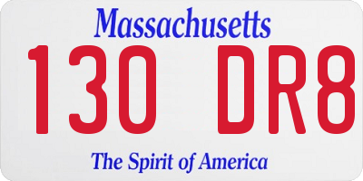 MA license plate 130DR8