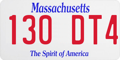 MA license plate 130DT4