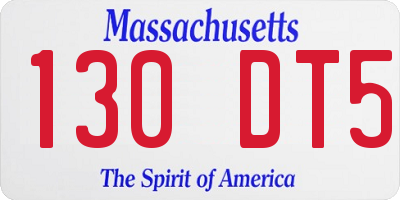 MA license plate 130DT5