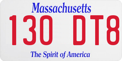 MA license plate 130DT8