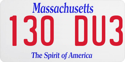 MA license plate 130DU3