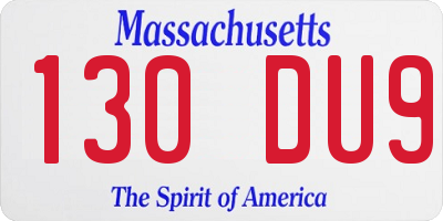 MA license plate 130DU9