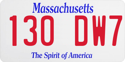MA license plate 130DW7