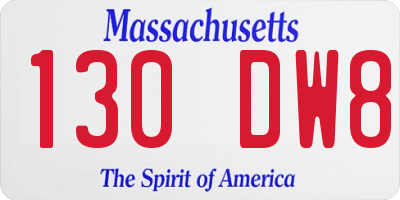 MA license plate 130DW8
