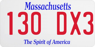 MA license plate 130DX3