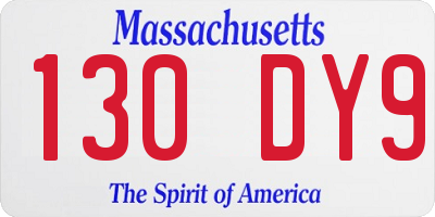 MA license plate 130DY9