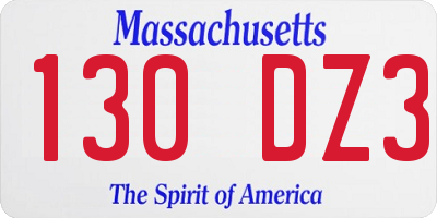 MA license plate 130DZ3