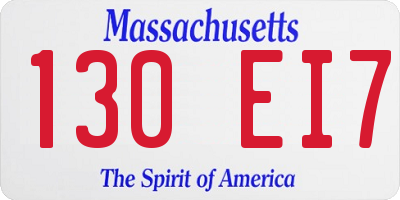 MA license plate 130EI7