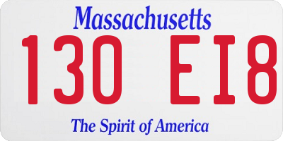 MA license plate 130EI8