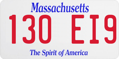MA license plate 130EI9