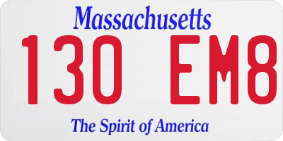 MA license plate 130EM8