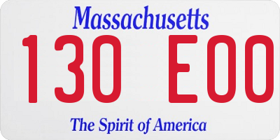 MA license plate 130EO0