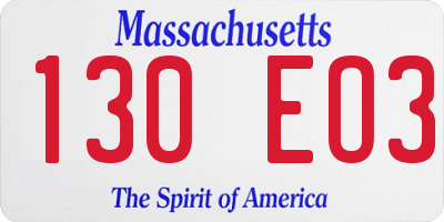 MA license plate 130EO3