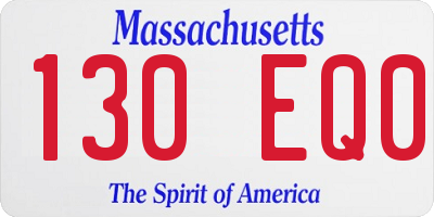 MA license plate 130EQ0