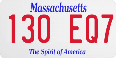 MA license plate 130EQ7