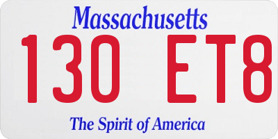 MA license plate 130ET8