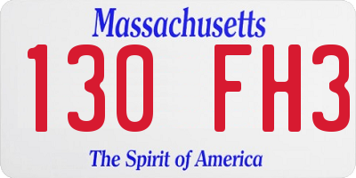 MA license plate 130FH3